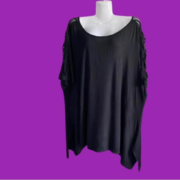 Crisscross Sheer Arm Asymmetrical Top Cable & Gauge Black - Picture 5 of 12